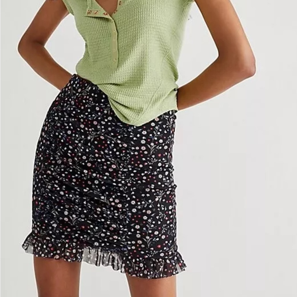 Free People Romi Floral Black Mini Skirt